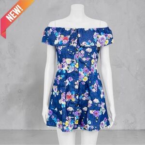 Diva Blue Floral Button-Front Mini Dress